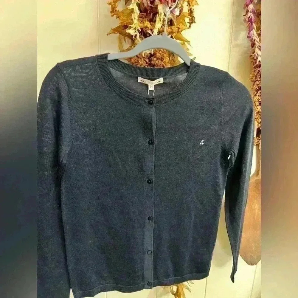 NWT Bonpoint Navy Blue Cherry Cardigan Girls Size 16 34 Retails $175